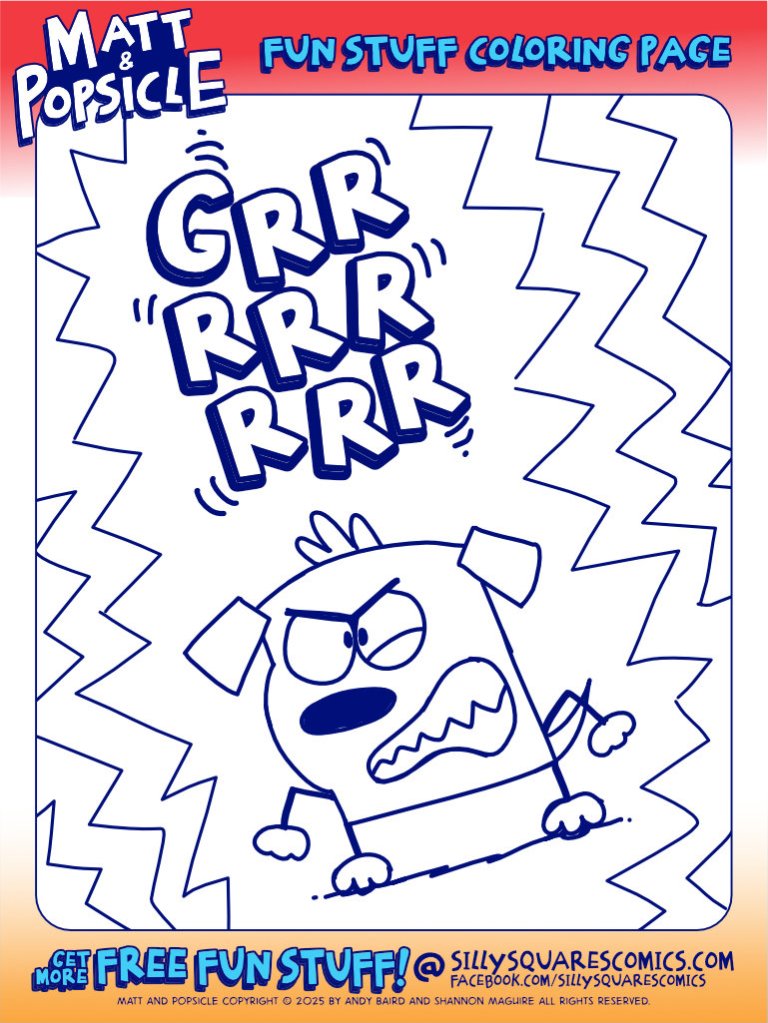 Cartoon coloring page for kids featuring Popsicle the dog